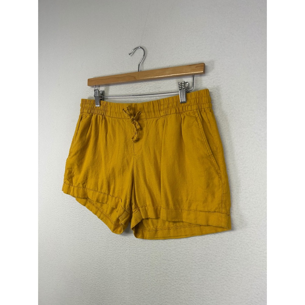 Summer Boho Old Navy Womens Medium Mustard Yellow Linen Blend Drawstring Shorts - Picture 8 of 9